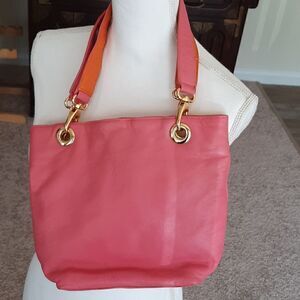 Pink and orange leathershoulder handbag